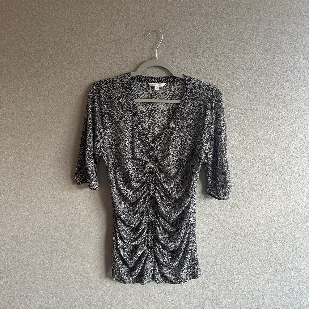 CAbi Sheer Black and White Patterned Button Down Top Large
